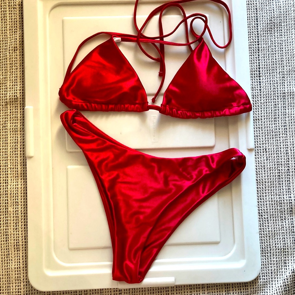 Satin red bikini set